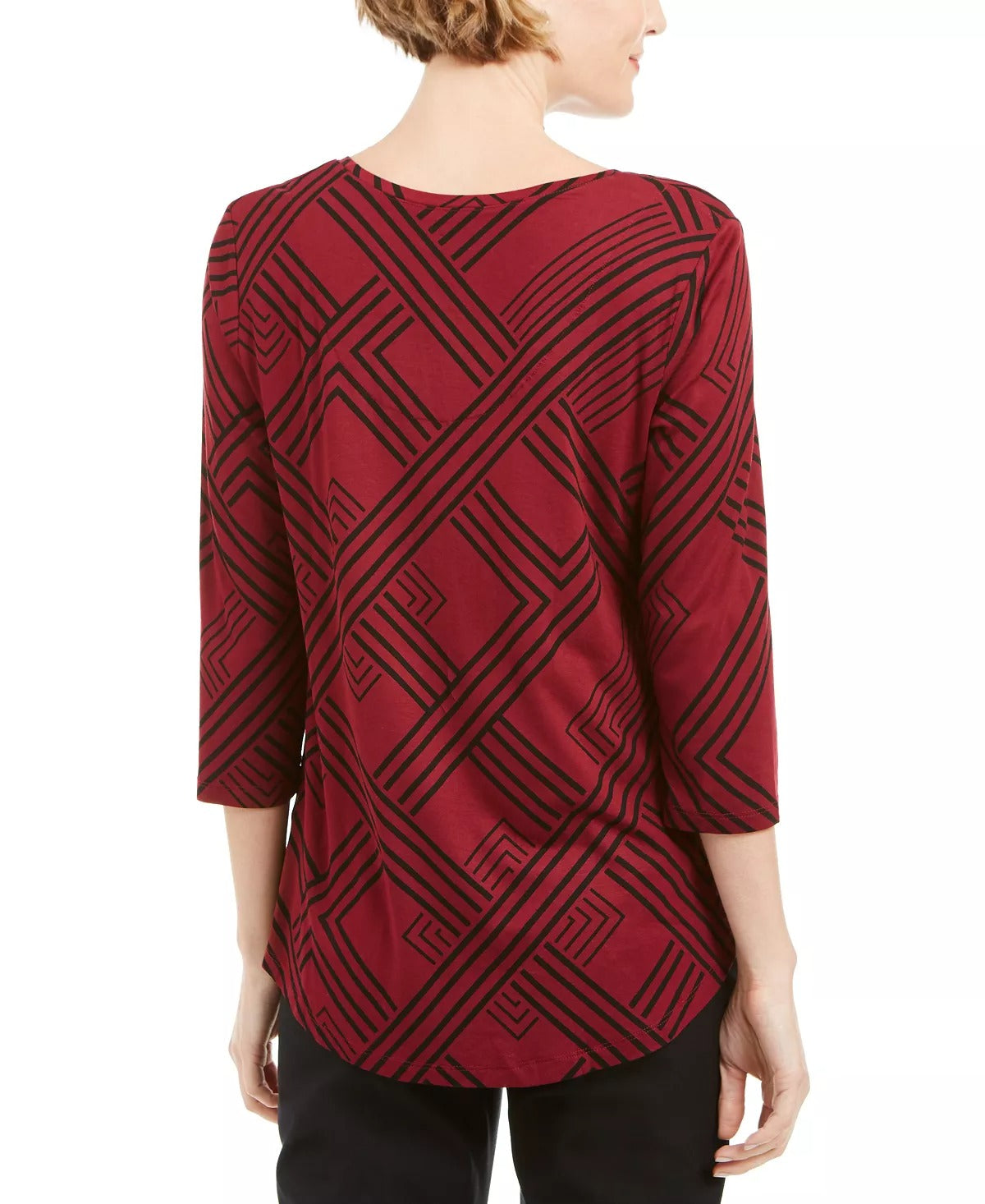 JM Collection Women's 3/4-Sleeve Printed Top Red Size Medium
