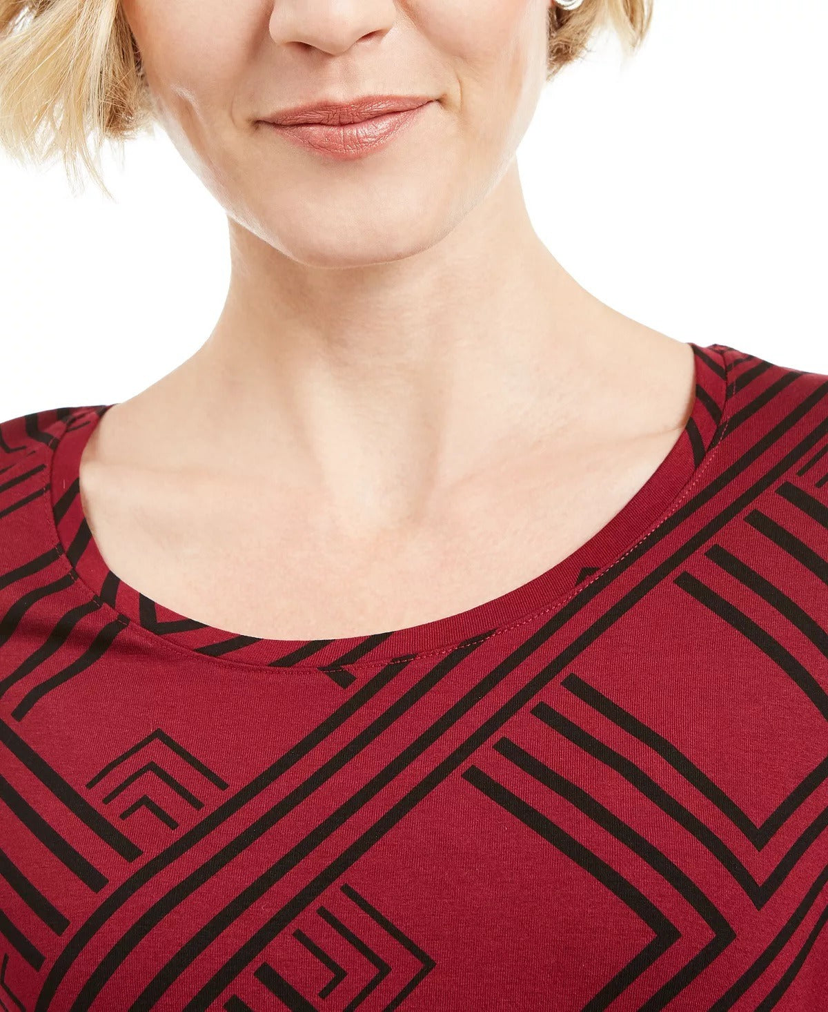 JM Collection Women's 3/4-Sleeve Printed Top Red Size Medium