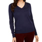 Charter Club Women's Merino Wool Button Cuff V Neck Sweater Blue Size XX-Large