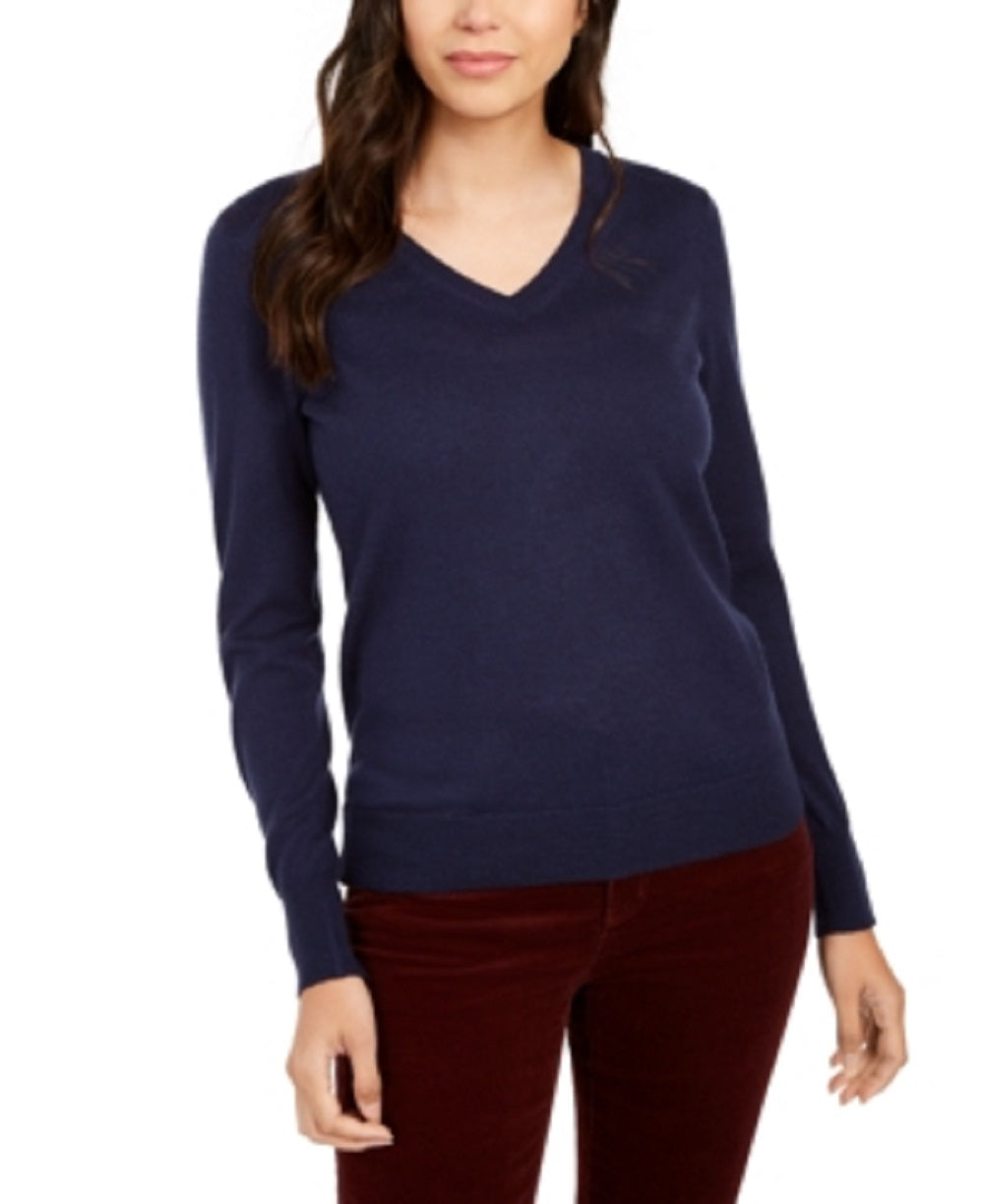 Charter Club Women's Merino Wool Button Cuff V Neck Sweater Blue Size XX-Large
