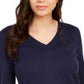 Charter Club Women's Merino Wool Button Cuff V Neck Sweater Blue Size XX-Large