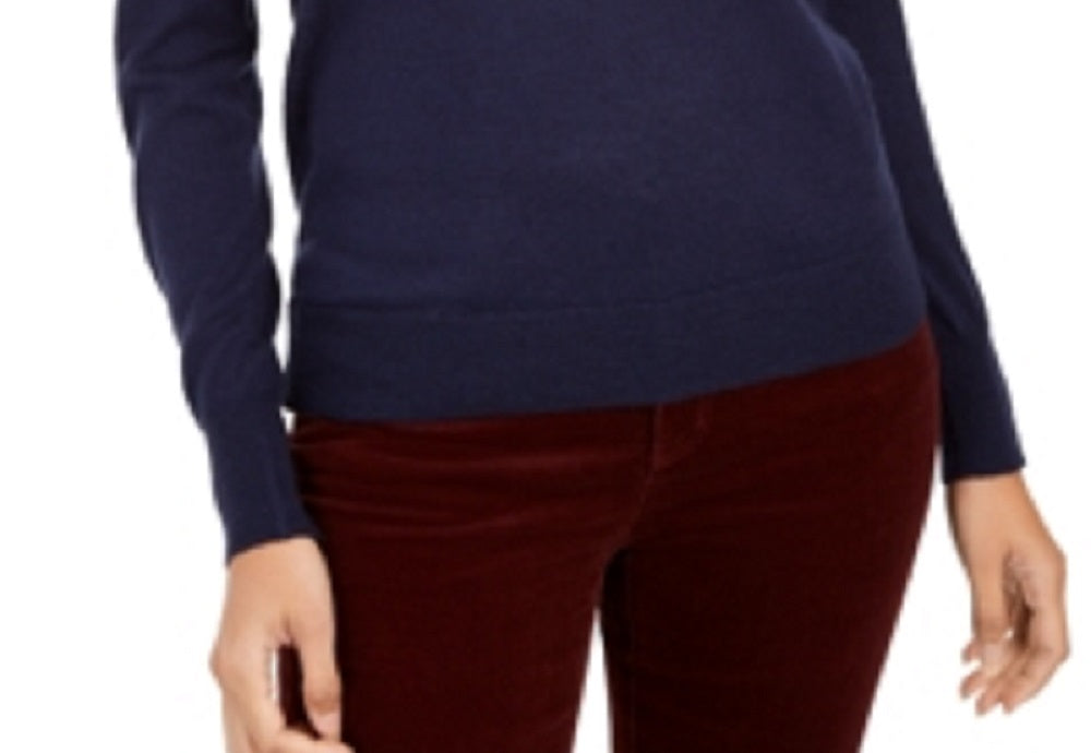 Charter Club Women's Merino Wool Button Cuff V Neck Sweater Blue Size XX-Large