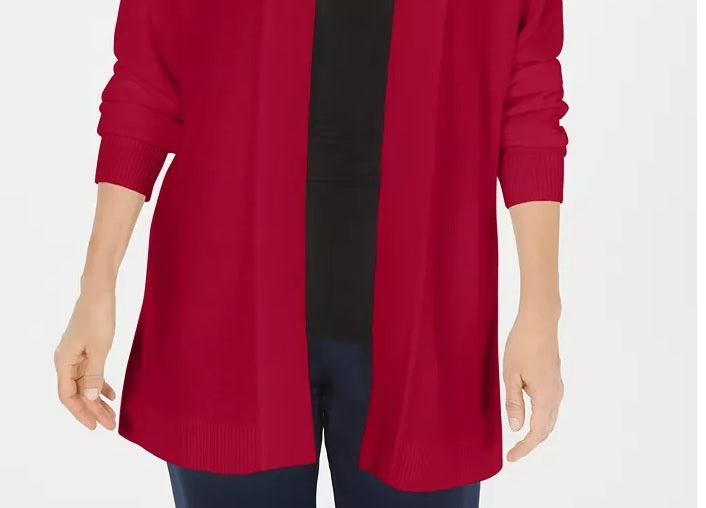 Karen Scott Women's Open Front Cardigan Red Size Petite Small