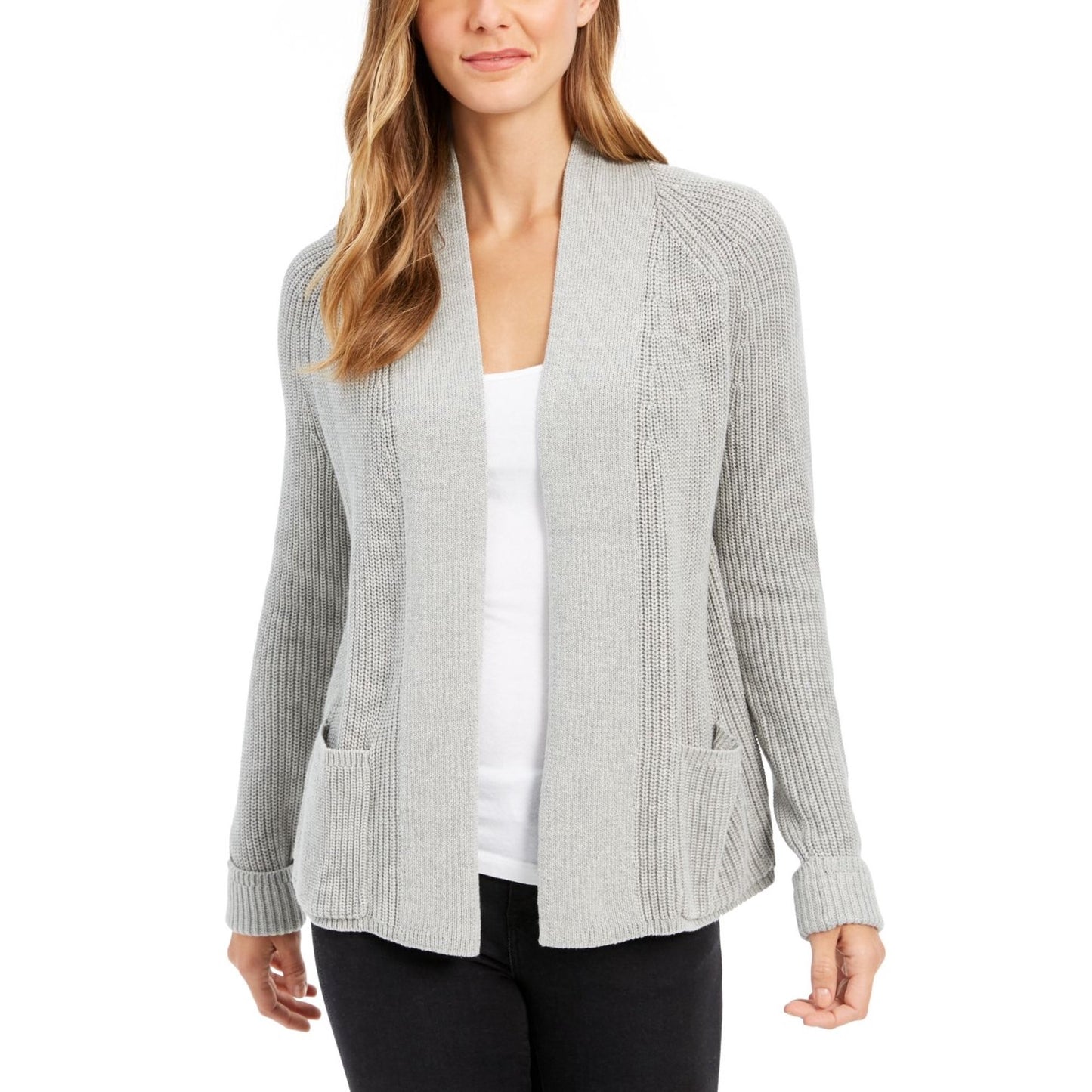 Charter Club Women's Cotton Cropped Cardigan Silver Size Petite L