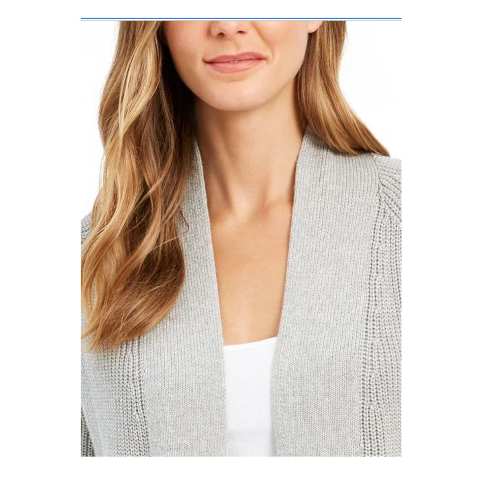 Charter Club Women's Cotton Cropped Cardigan Silver Size Petite L
