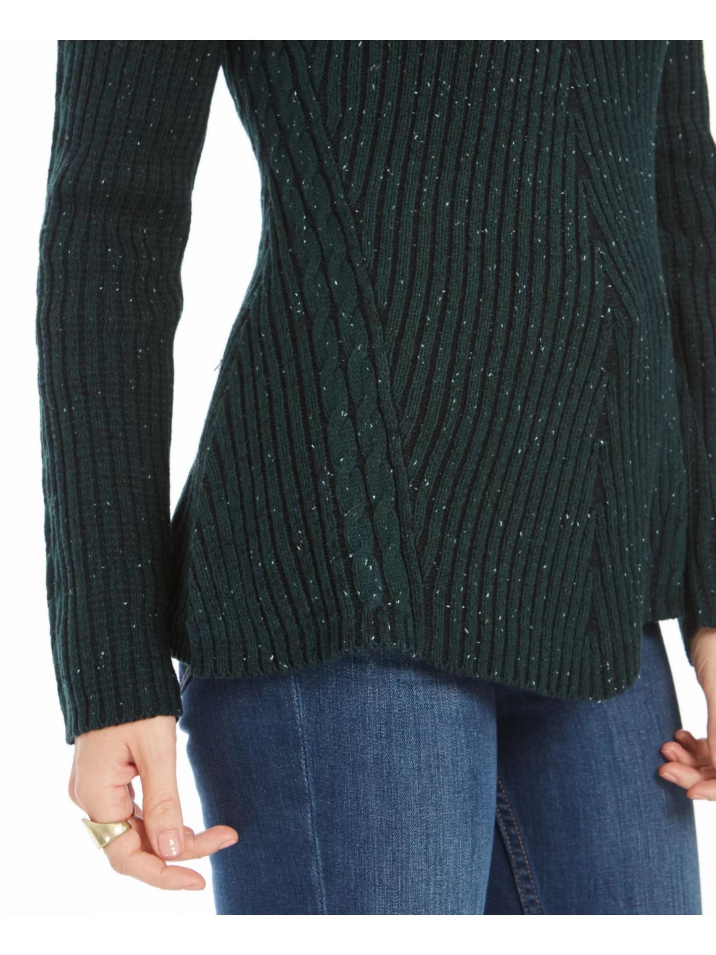 Style & Co Women's Textured Speckle Long Sleeve Jewel Neck T-Shirt Sweater Green Size Petite M