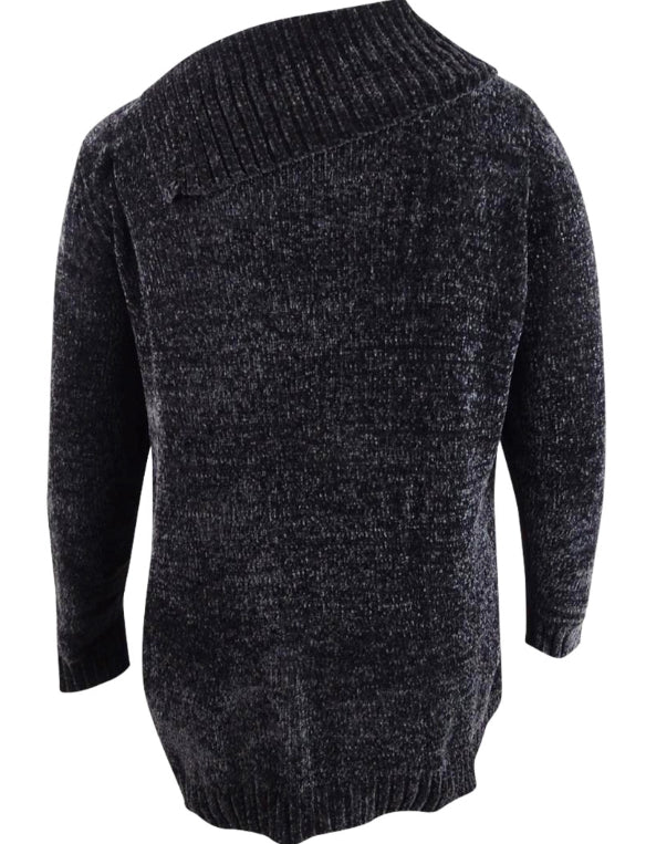 Karen Scott Women's Envelope Neck Chenille Sweater Grey Size Petite Medium