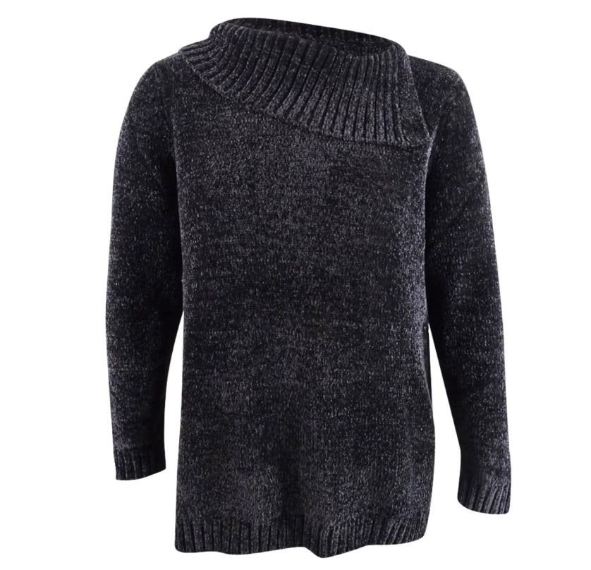 Karen Scott Women's Envelope Neck Chenille Sweater Grey Size Petite Medium