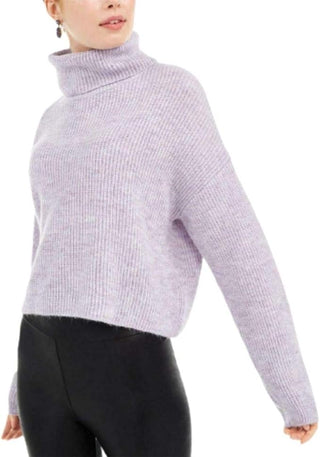 Sun & Moon Women's Box Ribbed Turtleneck Sweater Purple Size Small