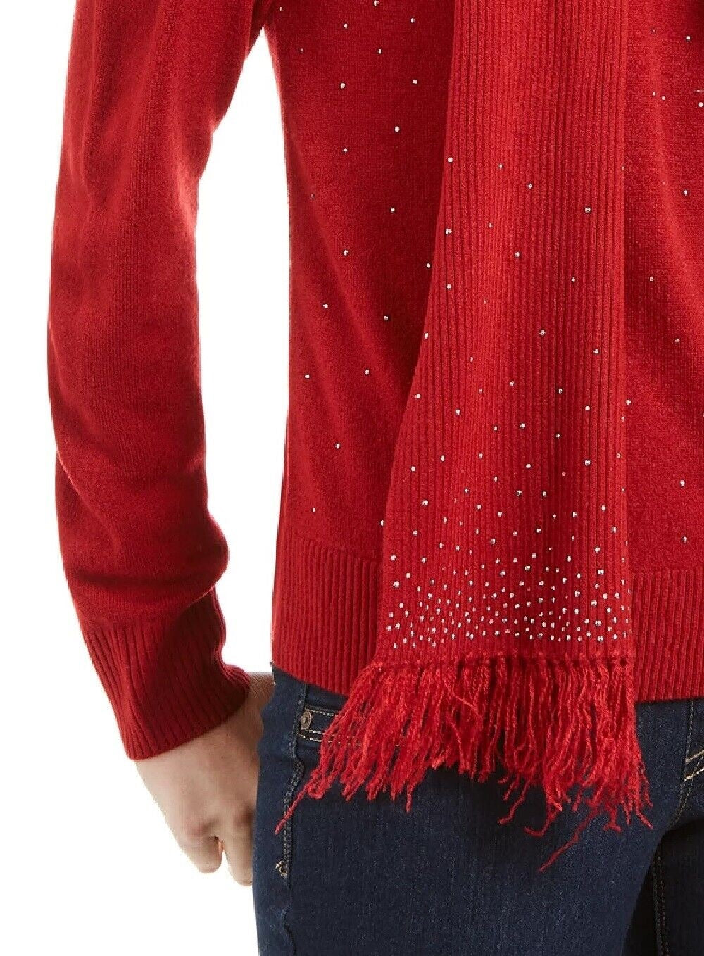 Karen Scott Women's Embellished Sweater & Scarf Red Size PSM