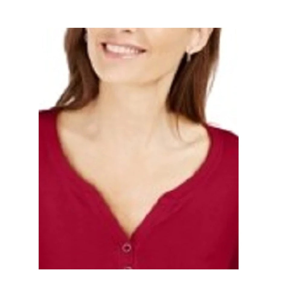 Karen Scott Women's Cotton Henley Shirt Red Size Petite L