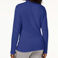 Karen Scott Women's Long Sleeve Moc -Neck Cotton Top Blue Size Petite S