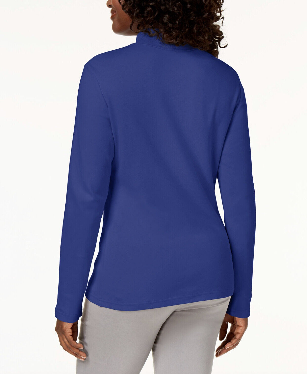 Karen Scott Women's Long Sleeve Moc -Neck Cotton Top Blue Size Petite S