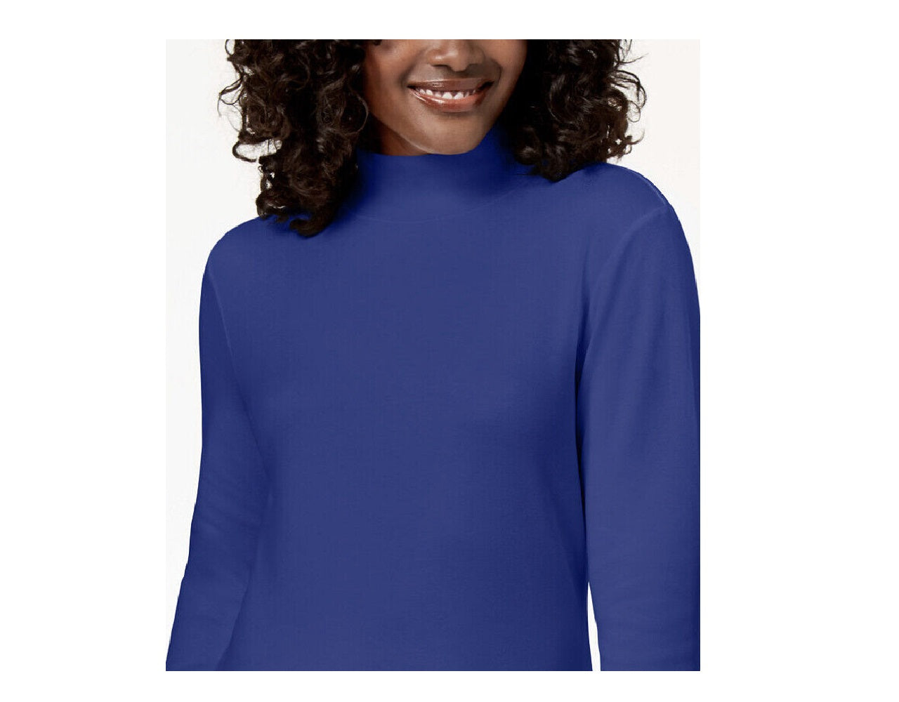 Karen Scott Women's Long Sleeve Moc -Neck Cotton Top Blue Size Petite S