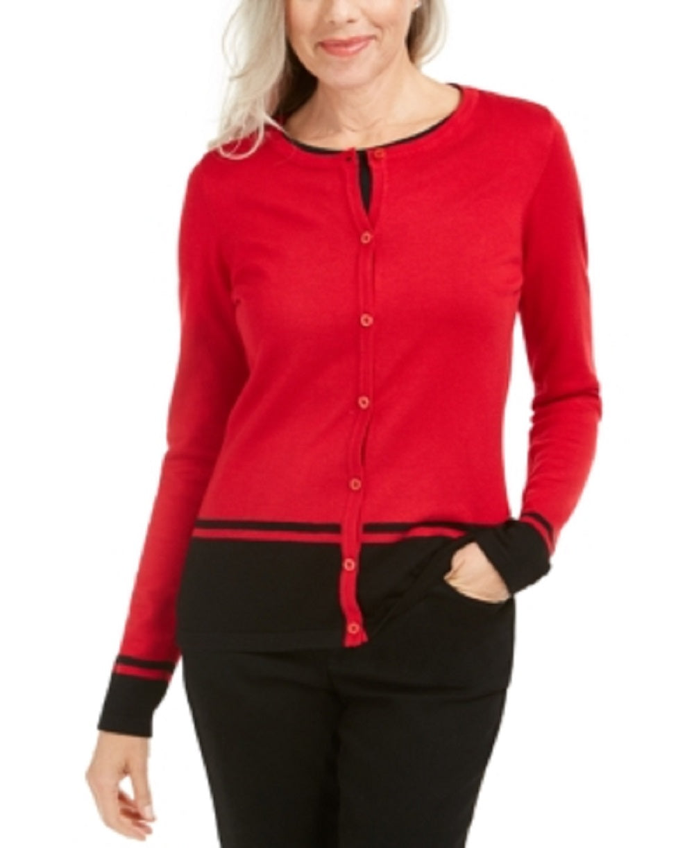 Karen Scott Women's Printed Long Sleeve Jewel NeckTop Red Size Petite Small