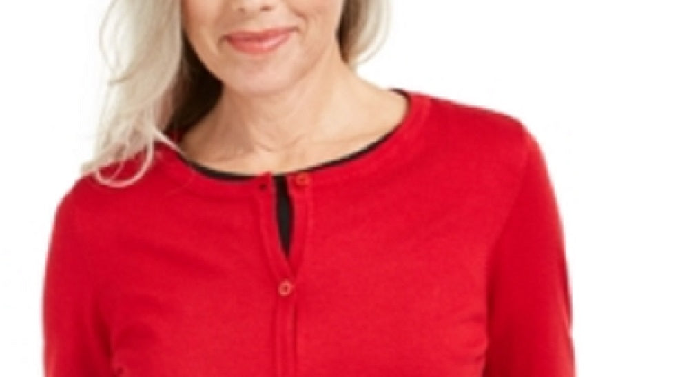 Karen Scott Women's Printed Long Sleeve Jewel NeckTop Red Size Petite Small