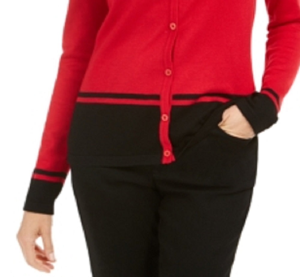 Karen Scott Women's Printed Long Sleeve Jewel NeckTop Red Size Petite Small