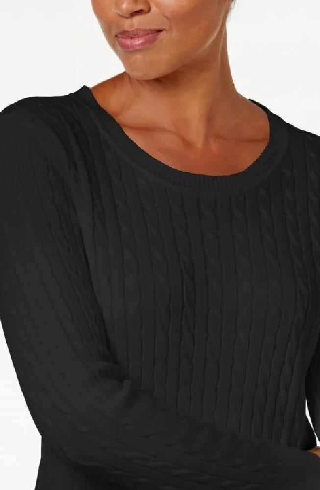 Karen Scott Women's Cotton Cable Knit Sweater Black Size PXL