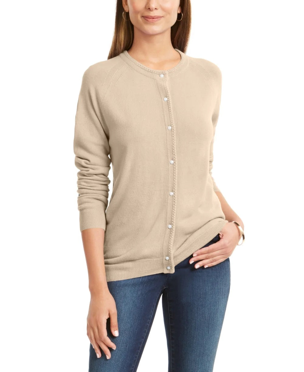 Karen Scott Women's Luxsoft Button Cardigan Brown Size Petite S