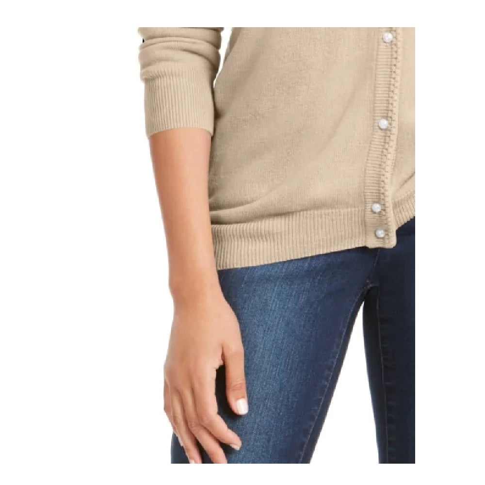 Karen Scott Women's Luxsoft Button Cardigan Brown Size Petite S