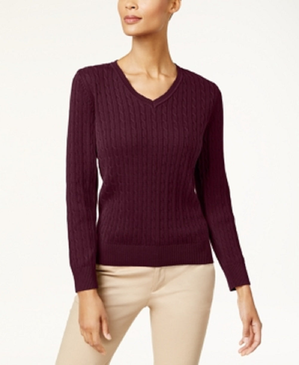 Karen Scott Women's Cotton Cable Knit Sweater Red Size Petite L