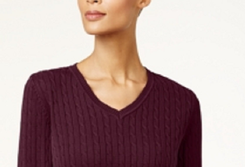 Karen Scott Women's Cotton Cable Knit Sweater Red Size Petite L