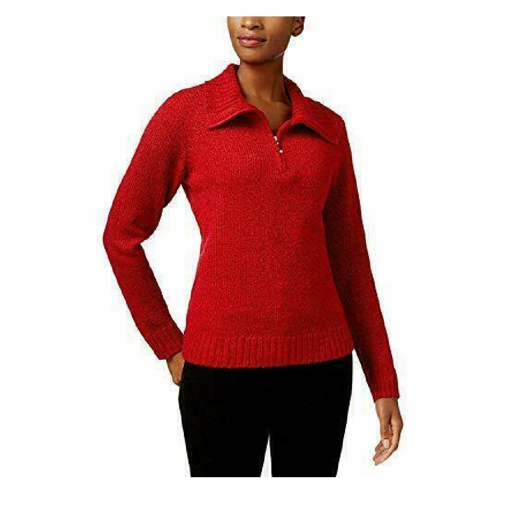 Karen Scott Women's Mock Neck Quarter Zip Sweater Red Size X-Small