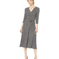 Ralph Lauren Women's Tie Herringbone 3/4 Sleeve V Neck Midi Faux Wrap Party Dress Grey Size 14