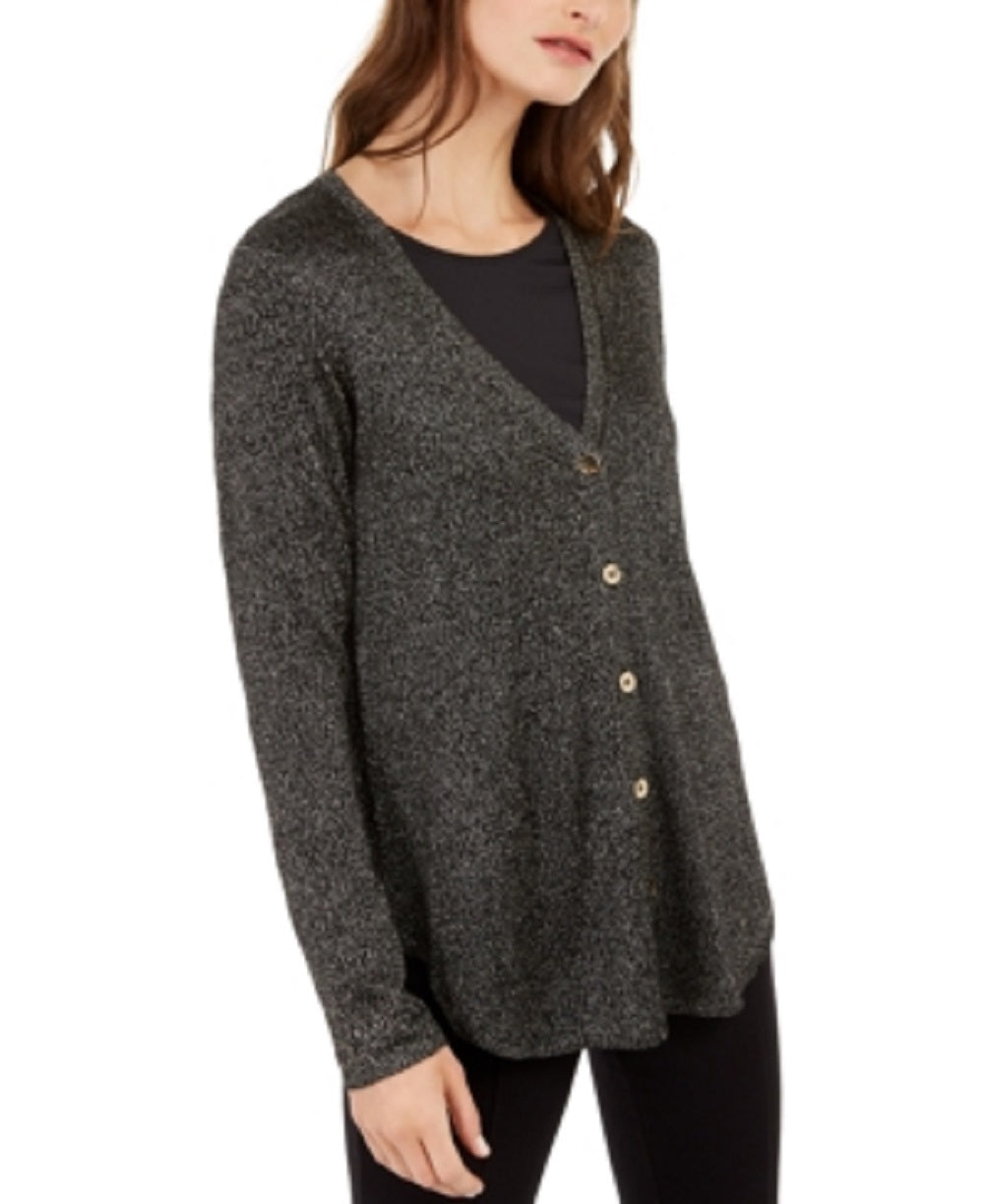 Alfani Women's Metallic Shirttail Cardigan Sweater Black Size Petite L