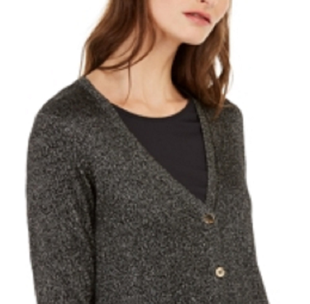 Alfani Women's Metallic Shirttail Cardigan Sweater Black Size Petite L
