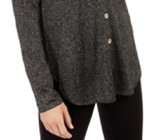 Alfani Women's Metallic Shirttail Cardigan Sweater Black Size Petite L