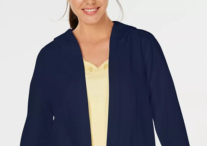 Karen Scott Women's Sport French Terry Open Front Hoodie Blue Size Large