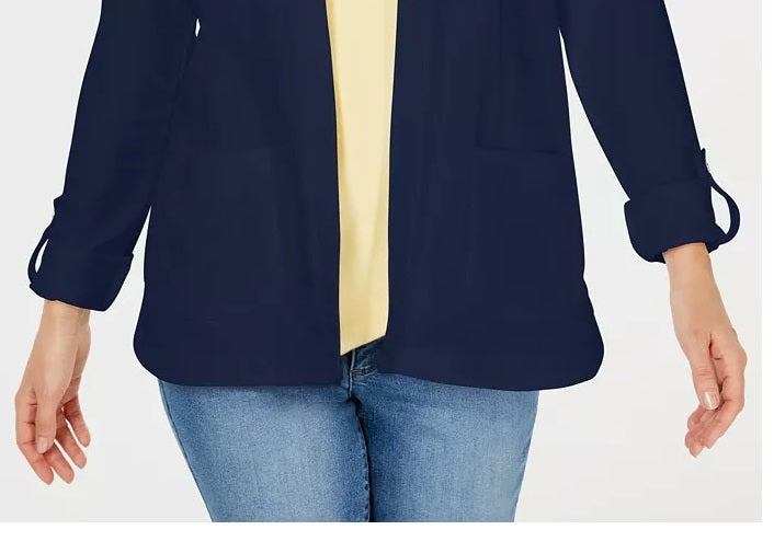 Karen Scott Women's Sport French Terry Open Front Hoodie Blue Size Large