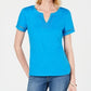 Charter Club Women's Split-Neck Cotton Top Turquoise Size Medium