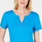 Charter Club Women's Split-Neck Cotton Top Turquoise Size Medium