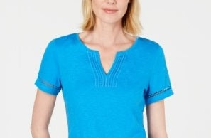Charter Club Women's Split-Neck Cotton Top Turquoise Size Medium