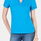 Charter Club Women's Split-Neck Cotton Top Turquoise Size Medium