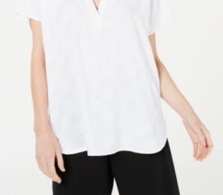 Alfani Women's Petite V-Neck Textured Top -White Size PXL