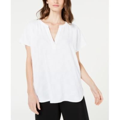 Alfani Women's Petite V-Neck Textured Top -White Size PXL