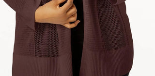 Alfani Women's Petite Mixed-Stitch Open-Front Cardigan Brown Size Medium