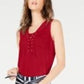 INC International Concepts Women's Petite Lace-Up Top -Red Size -PL