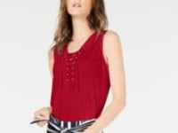 INC International Concepts Women's Petite Lace-Up Top -Red Size -PL