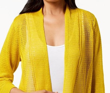 Alfani Women's Petite Mixed-Stitch Open-Front Cardigan Yellow  Size PXL