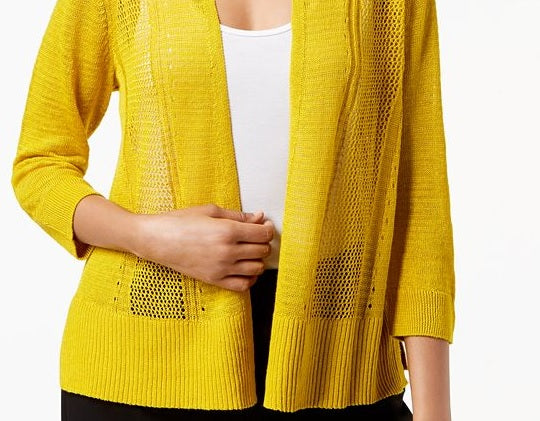 Alfani Women's Petite Mixed-Stitch Open-Front Cardigan Yellow  Size PXL