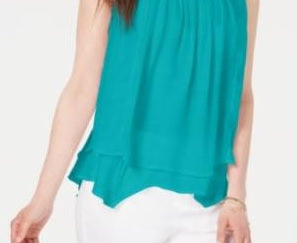 Style & Co Women's Lace-Trim Swing Top Turquoise Size X-Small