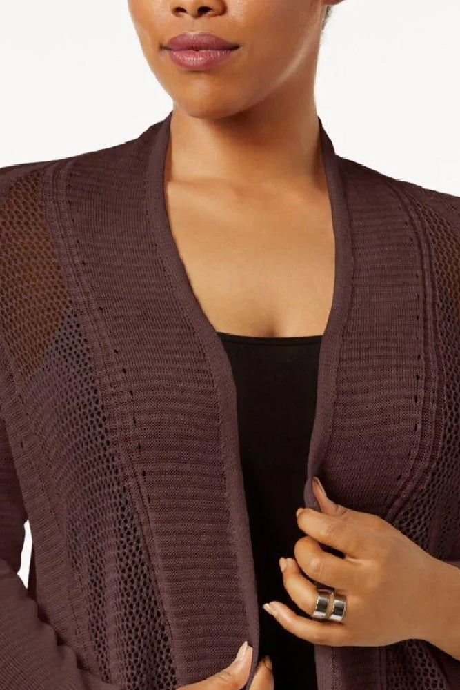 Alfani Women's Petite Mixed-Stitch Open-Front Cardigan Brown Size PS