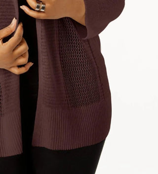 Alfani Women's Petite Mixed-Stitch Open-Front Cardigan Brown Size PS