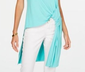 Alfani Women's Petite High-Low Tunic Top Turquoise Size PL