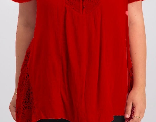 Style & Co Women's Crochet Handkerchief Hem Top Red Size -S