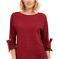 Charter Club Women's Textured Tie-Cuff Top Red Size X-Small